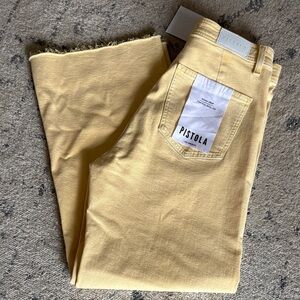 NWT PIstola Penny Cropped High Rise Wide-Leg Soft Yellow Jeans, size 28